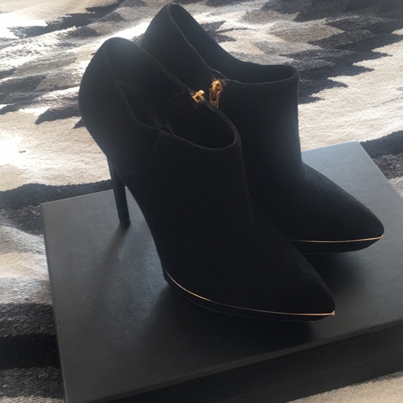 Saint Laurent Shoes - Saint Laurent Suede Pointed Booties
